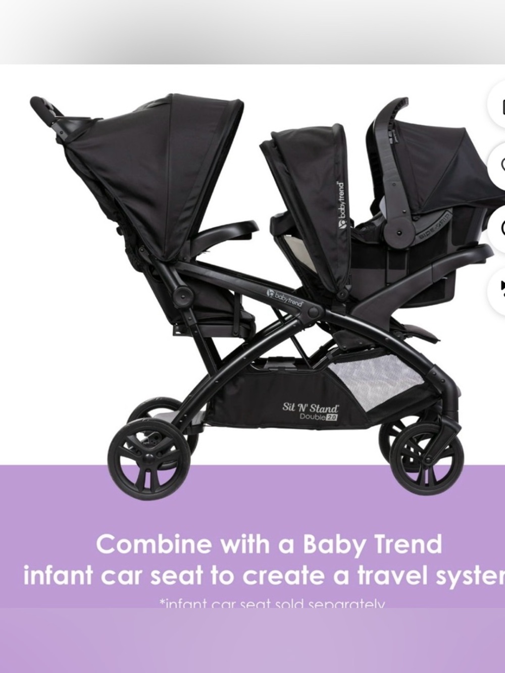 Baby Trend Sit N' Stand Double Stroller with Riding Board & Under Cubby Storage - Picture 7 of 12